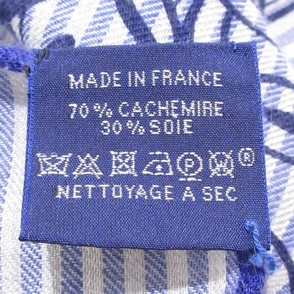Auth HERMES Carres 140/Carre Geant - Blue Light gray Cashmere Silk Scarf - Picture 4 of 5